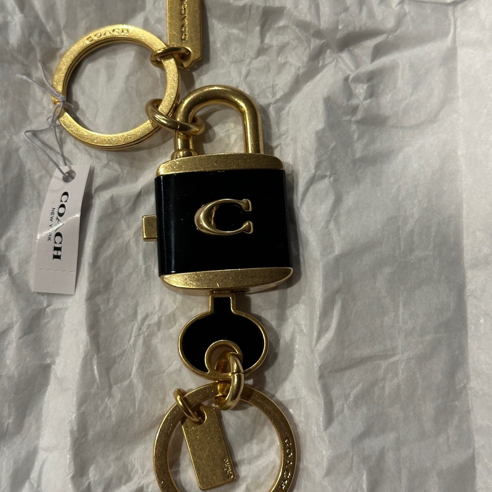 Coach Black and Gold Padlock Keychain Card Holder Charm